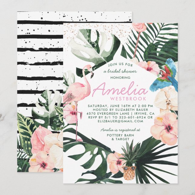 Tropical Chic | Invitación de Despedida de Soltera (Anverso / Reverso)