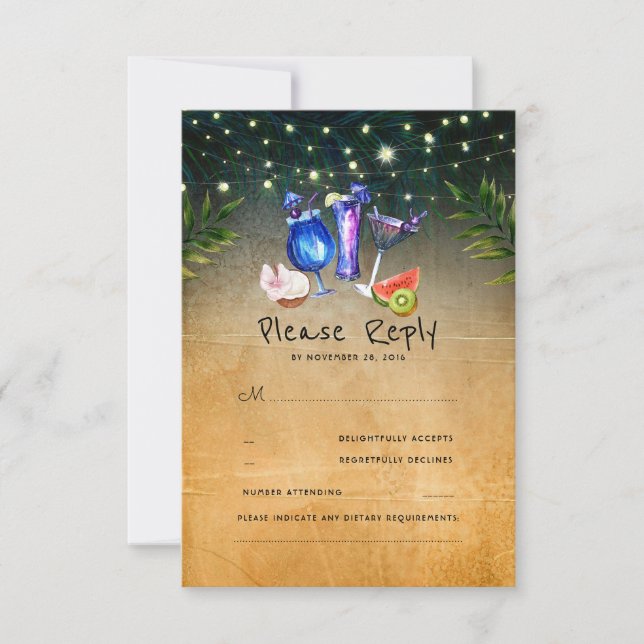 Tropical Cocktails Beach Wedding RSVP (Anverso)