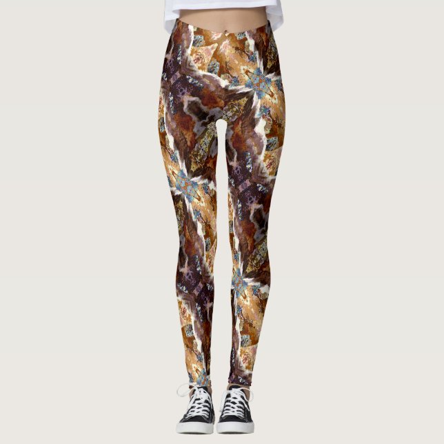 Tropical Coral Ocean Pattern Brown Leggings (Anverso)