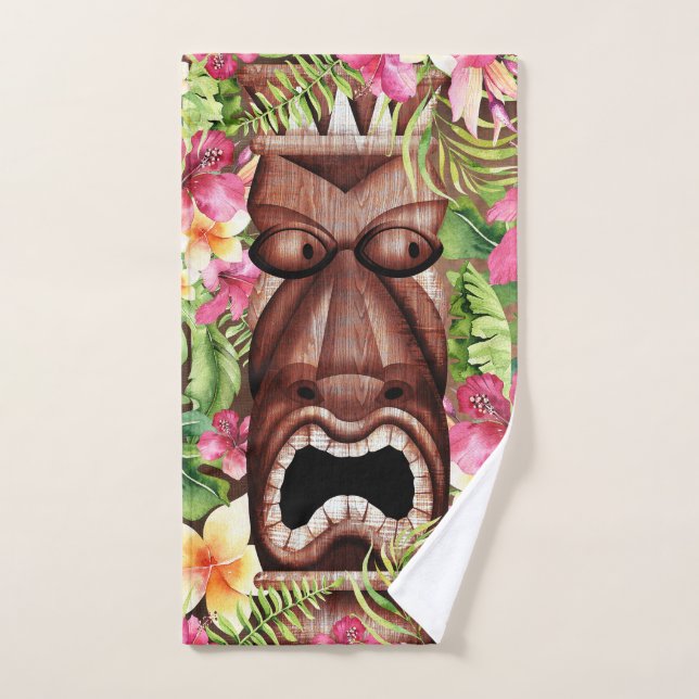 Tropical de Wooden Hawaiian Tiki Luau (Toalla de mano)