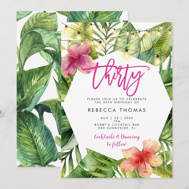 Tropical deja la invitación de la fiesta de cumple (Anverso / Reverso)