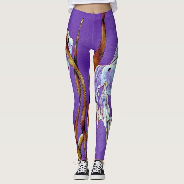 Tropical Fantail Fish Watercolor Purple Leggings (Anverso)