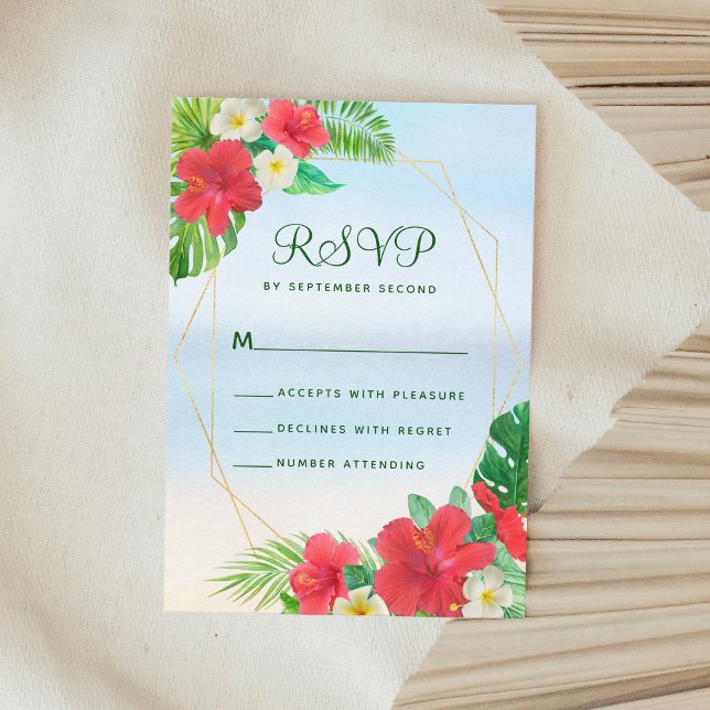 Tropical Floral Beach Gold Wedding RSVP (Subido por el creador)