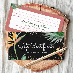 Tropical Floral Script Black Gold Certificado de r