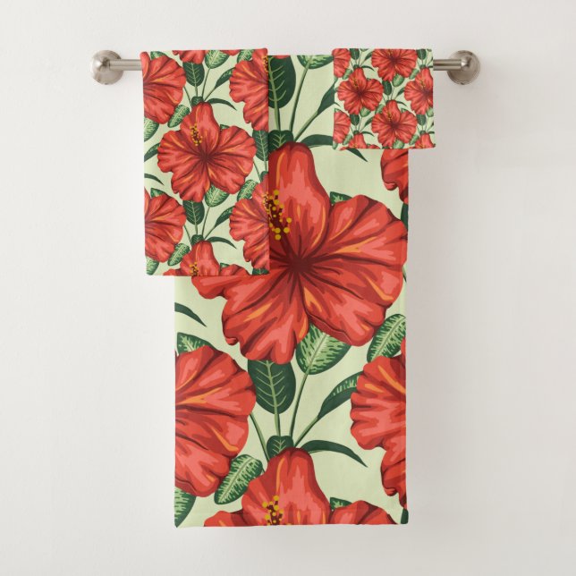 Tropical floral seamless pattern red flowers (In situ)