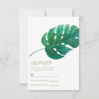 Tropical Green Palm Leaf Hawaiian Wedding RSVP