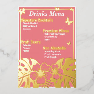 Tropical - Menú de Bebidas con Hoja de Oro Rosa