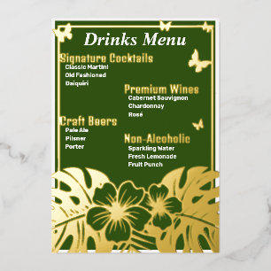 Tropical - Menú de Bebidas Verde Bosque con Dorado
