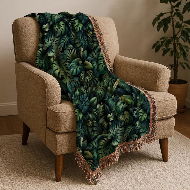 Tropical Monstera Botánica Verde Manta de la Jungl (Throw Blanket)