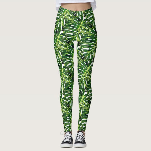 Tropical Monstera Leaves Leggings Exotic Holidays (Anverso)