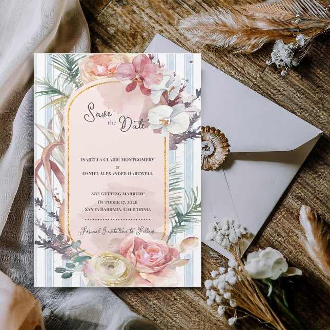 Tropical Orchid Arch Wedding Save the Date Magnet  (Tropical Orchid Arch Save the Date Magnet | Blush Floral Beach Wedding Announcement)