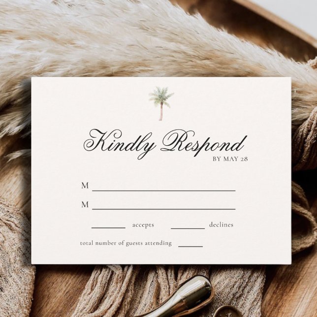 Tropical Palm Tree Elegant Minimalist Wedding RSVP (Subido por el creador)