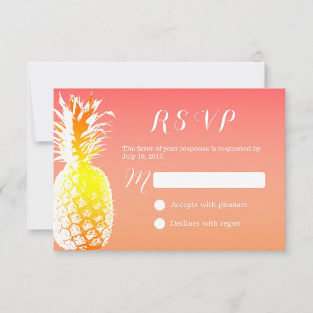 Tropical Pineapple Elegant Wedding RSVP (Anverso)