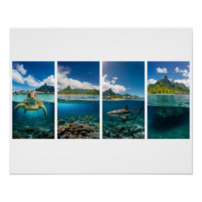 Tropical Split‑View Poster – Underwater & Island L (Anverso)