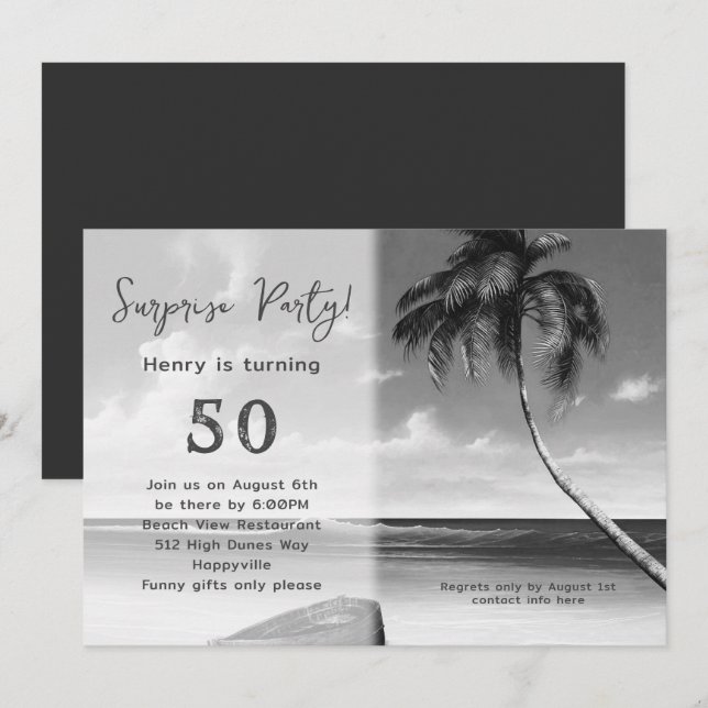 Tropical su invitación a la fiesta sorpresa de cum (Anverso / Reverso)