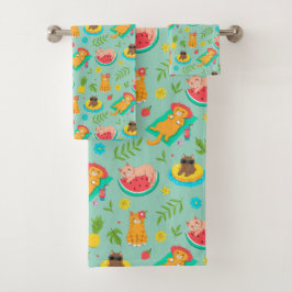 Tropical Summer Cats Bath Towel Set