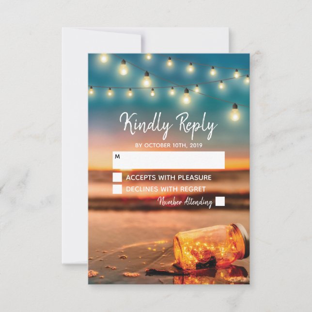 Tropical Sunset Beach Mason Jar Wedding RSVP (Anverso)