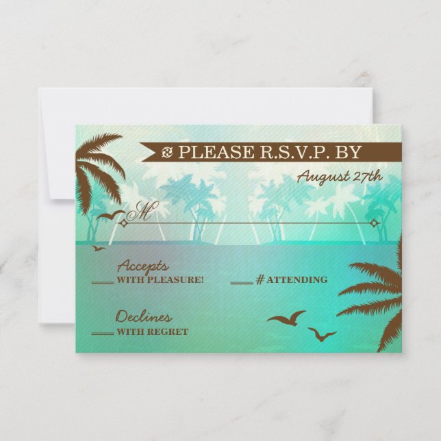 Tropical Verde azulada Scenic Beach Wedding RSVP (Anverso)