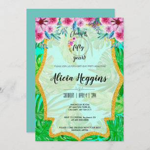 Tropical y oro cualquier invitación del cumpleaños