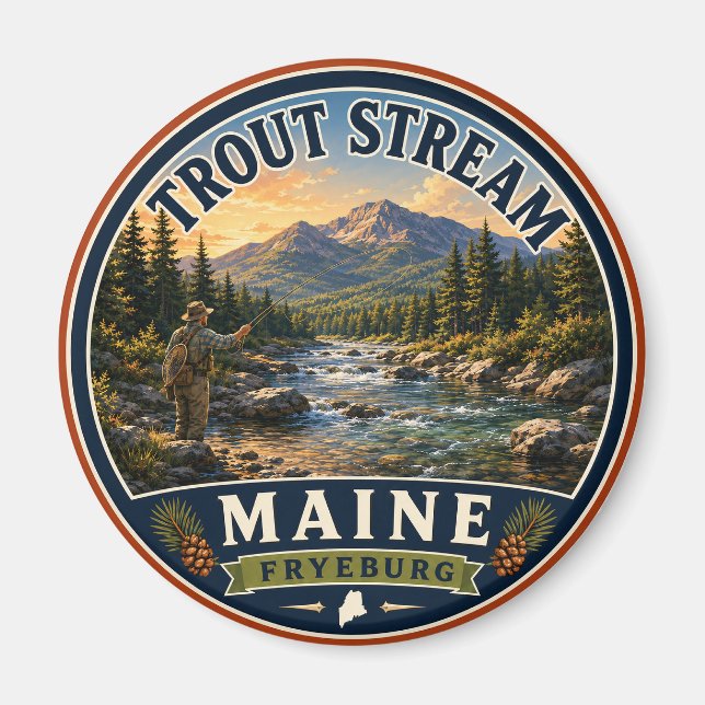 Trout Stream Fryeburg Maine Imán Redondo (Frente)