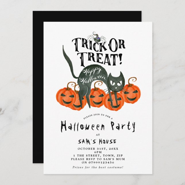Truco de Halloween o invitación a fiesta (Anverso / Reverso)