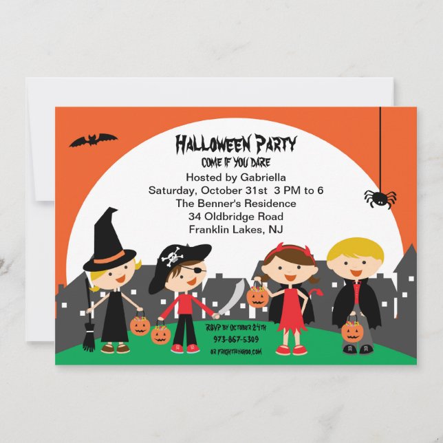 Truco de los niños o invitación de Halloween que (Anverso)