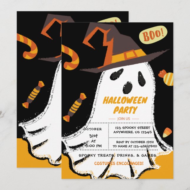 Truco o trato, fantasma de Halloween, invitación a (Anverso / Reverso)