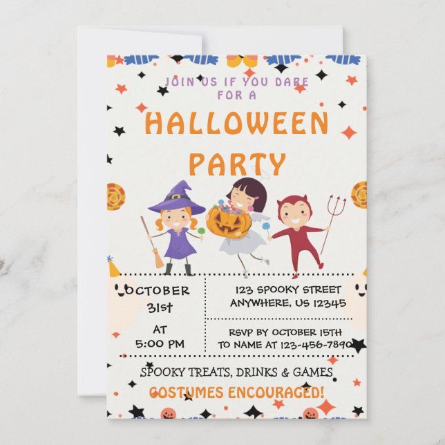 Truco o trato, invitación a la fiesta de Halloween (Anverso)