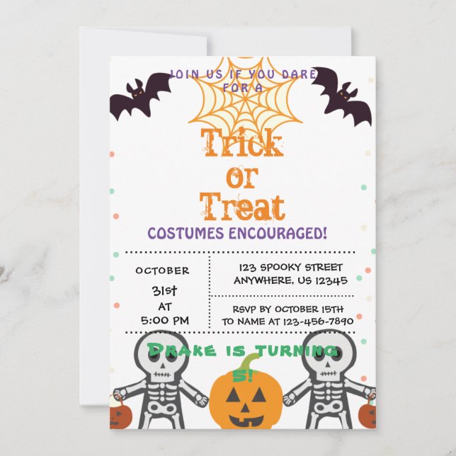 Truco o trato, invitación de cumpleaños de Hallowe (Anverso)