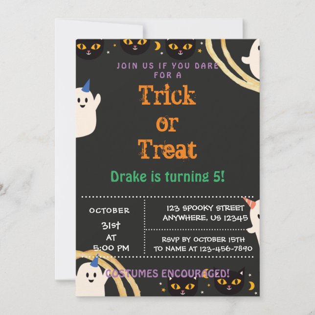 Truco o trato, invitación de cumpleaños de Hallowe (Anverso)