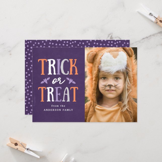 Truco o trato | Tarjeta fotográfica de Halloween (Anverso/Reverso In Situ)