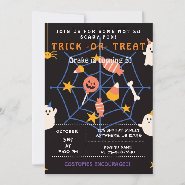 Truco o truco, arañas de Halloween, invitación esp (Anverso)