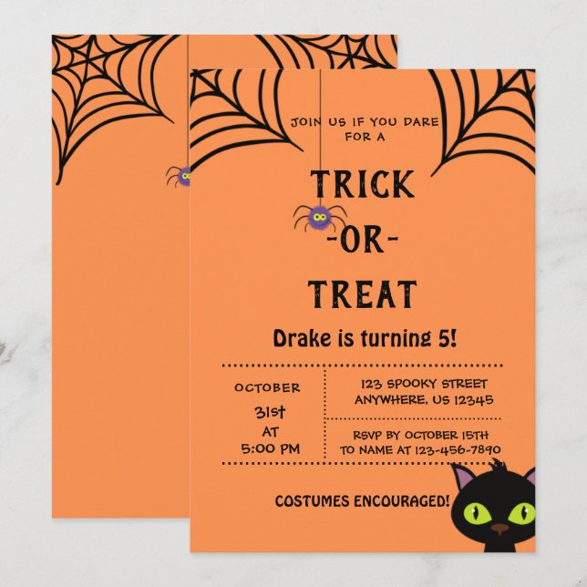 Truco o truco, Halloween Spiders Invitación (Anverso / Reverso)