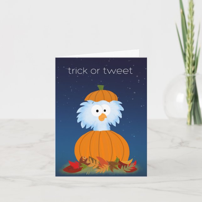 Truco o "Tweet" tarjeta de ave de Halloween (Anverso)