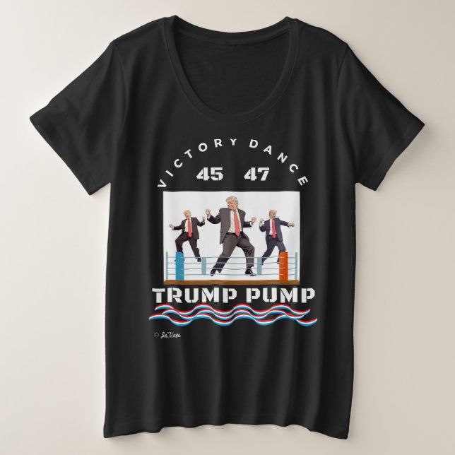Trump bombea victoria bailando con camiseta negra (Anverso del diseño)