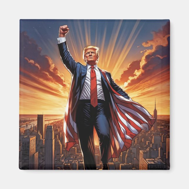 "Trump, el imán superhéroe estadounidense" (Frente)