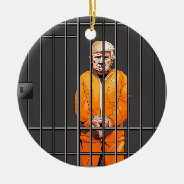 Trump en la cárcel: adorno de círculo cerámico (Frente)