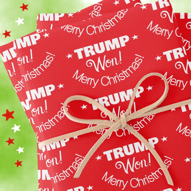 ¡TRUMP GANÓ! Feliz juego de Navidad de papel de aj (set of wrapping paper in-situ closer up)
