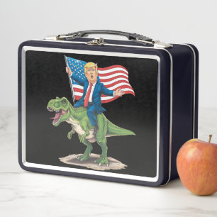 Trump montando dinosaurio T Rex USA bandera americ