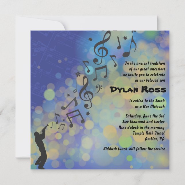 Trumpet Boy Bat Bar Mitzvah Invitación (Anverso)