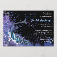 Trumpet & Piano Musical Bar Bat Mitzvah Invitación