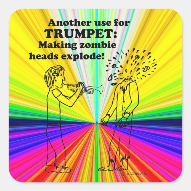 Trumpet Zombie Explode Square Pegatina (Anverso)
