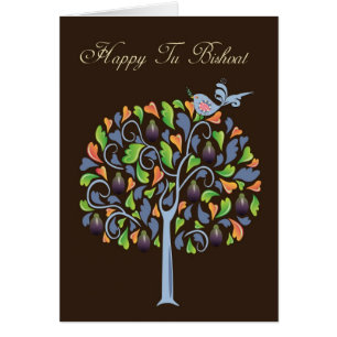 Tu Bishvat - higuera y pájaro - tarjeta para Tu