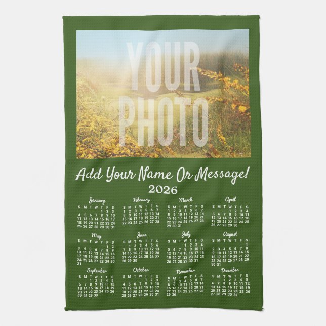 Tu calendario de toallas de té fotográfico verde (Vertical)