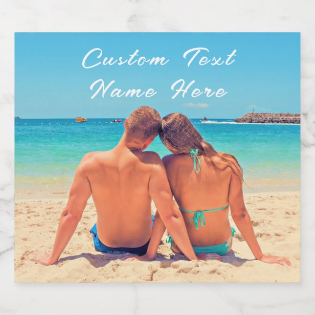 Tu etiqueta de vino esparcido con fotos con texto  (Etiqueta única)