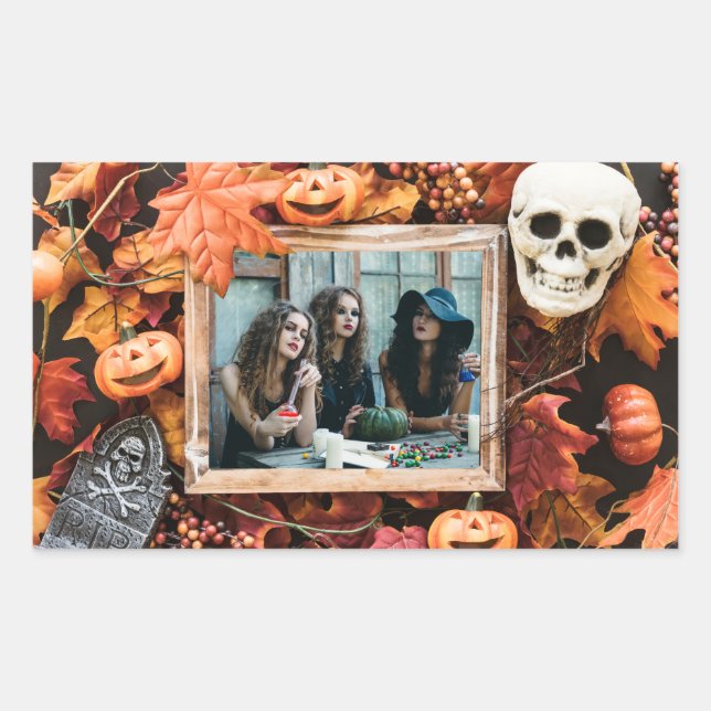 TU FOTO en un pegatina fotográfico de Halloween (Anverso)