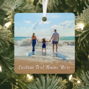 Tu foto - Ornamento navideño con texto Personaliza