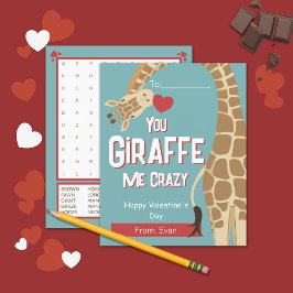 Tu Giraffe Me Crazy Kids Tarjeta de San Valentín