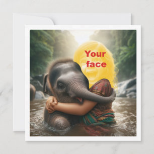 Tu hijo abrazando elefante, agregar tarjeta de fot