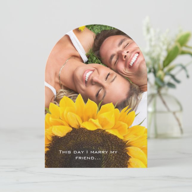 Tu invitación a la boda fotográfica con el girasol (Anverso de pie)